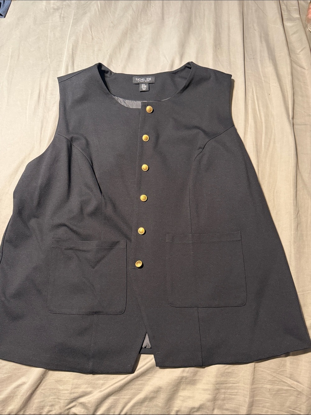 Rachel Zoe Black Sleeveless Button Front Vest with Gold-Tone Buttons